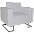vidaXL Scandinavian-Modern Cube Armchair, White Leather Upholstered, Solid Wooden Frame with Chrome Feet - White