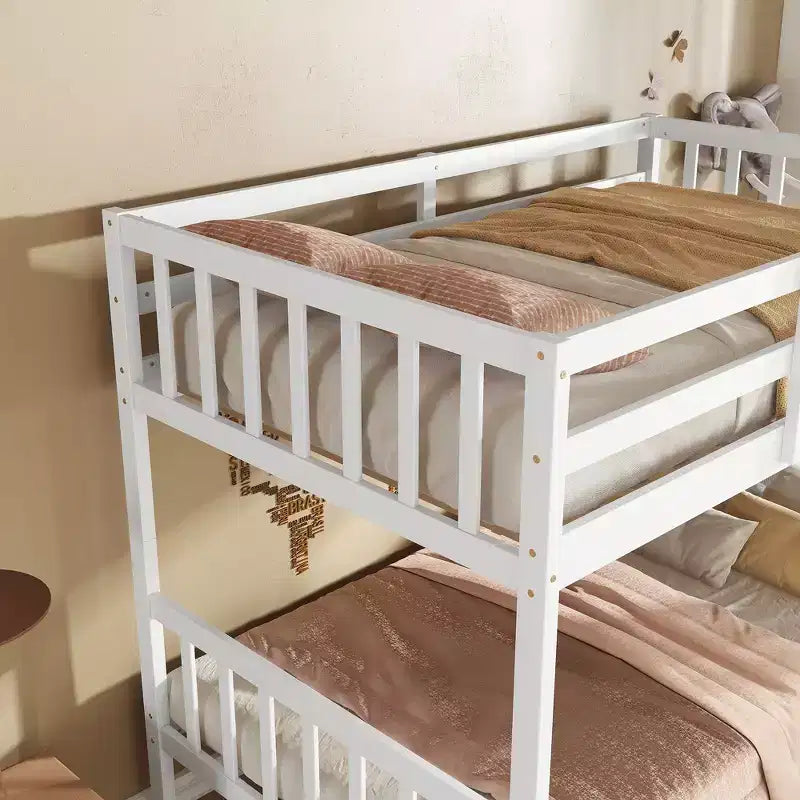 Lit superposé double en bois d'hévéa avec tiroirs, mezzanine avec échelle et garde-corps de sécurité pour adolescents, convertible en 2 lits simples