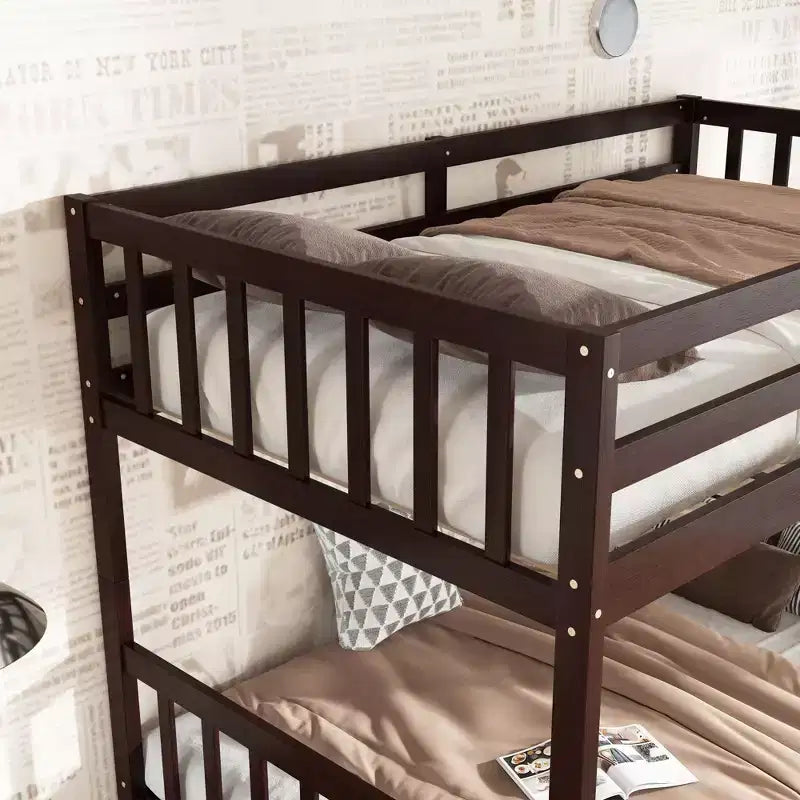 Lit superposé double en bois d'hévéa avec tiroirs, mezzanine avec échelle et garde-corps de sécurité pour adolescents, convertible en 2 lits simples