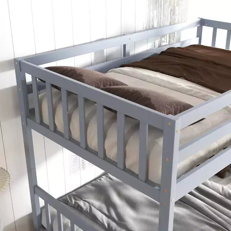 Lit superposé double en bois d'hévéa avec tiroirs, mezzanine avec échelle et garde-corps de sécurité pour adolescents, convertible en 2 lits simples