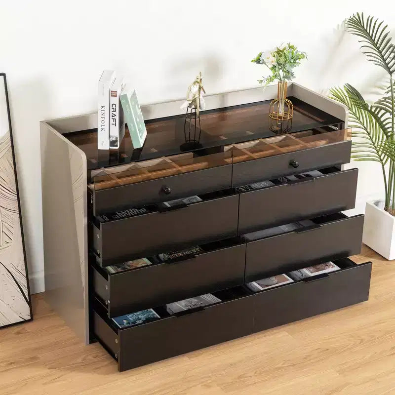 Meuble de rangement pour bijoux et maquillage à LED Bluetooth avec contrôle par application, buffet en verre trempé et coins arrondis sécurisés pour enfants, coiffeuse tactile à distance pour chambre à coucher