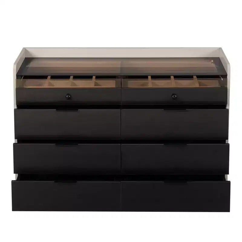 Meuble de rangement pour bijoux et maquillage à LED Bluetooth avec contrôle par application, buffet en verre trempé et coins arrondis sécurisés pour enfants, coiffeuse tactile à distance pour chambre à coucher