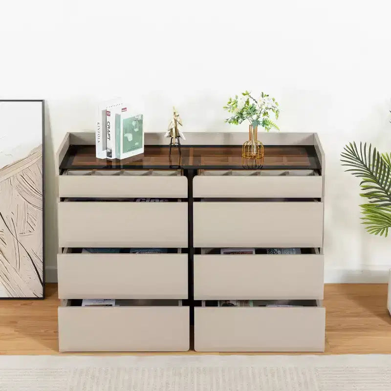 Meuble de rangement pour bijoux et maquillage à LED Bluetooth avec contrôle par application, buffet en verre trempé et coins arrondis sécurisés pour enfants, coiffeuse tactile à distance pour chambre à coucher