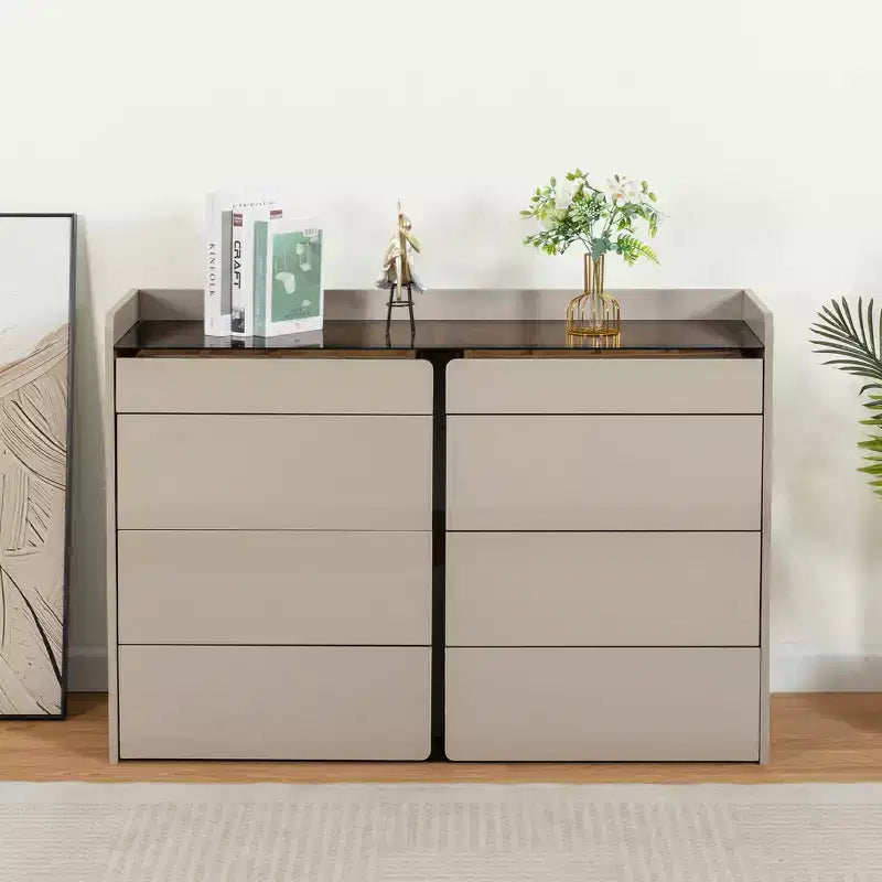 Meuble de rangement pour bijoux et maquillage à LED Bluetooth avec contrôle par application, buffet en verre trempé et coins arrondis sécurisés pour enfants, coiffeuse tactile à distance pour chambre à coucher
