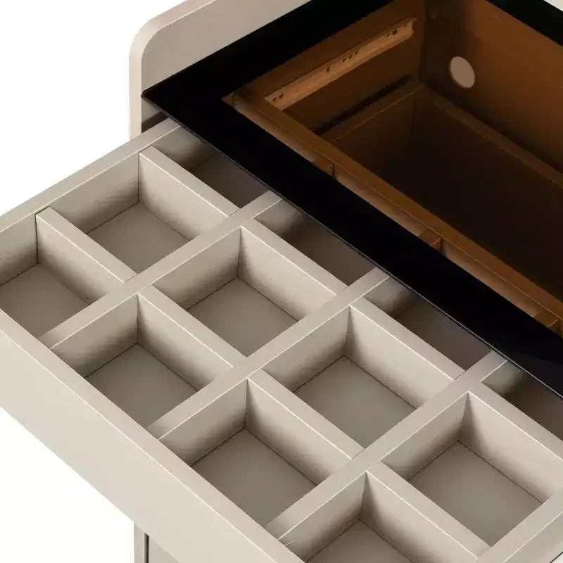 Meuble de rangement pour bijoux et maquillage à LED Bluetooth avec contrôle par application, buffet en verre trempé et coins arrondis sécurisés pour enfants, coiffeuse tactile à distance pour chambre à coucher