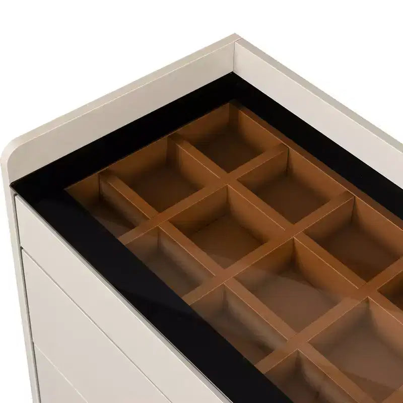 Meuble de rangement pour bijoux et maquillage à LED Bluetooth avec contrôle par application, buffet en verre trempé et coins arrondis sécurisés pour enfants, coiffeuse tactile à distance pour chambre à coucher