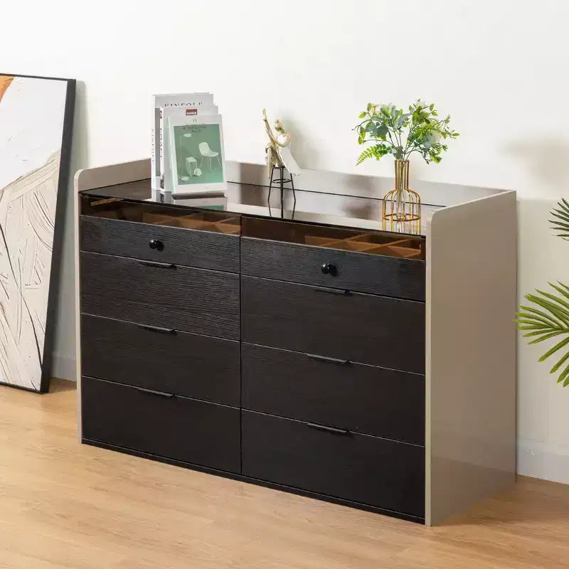 Meuble de rangement pour bijoux et maquillage à LED Bluetooth avec contrôle par application, buffet en verre trempé et coins arrondis sécurisés pour enfants, coiffeuse tactile à distance pour chambre à coucher