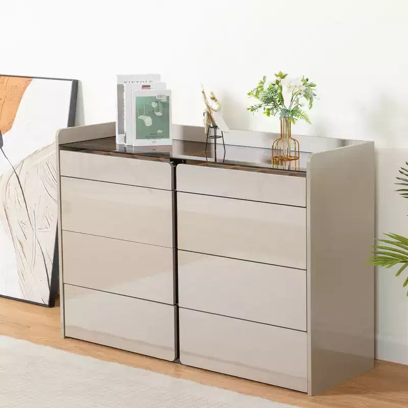 Okak Bluetooth LED Makeup Jewelry Cabinet with APP Control,Tempered Glass Buffet Storage & Kid-Safe Arc Corners,Touch Remote Vanity for Bedroom