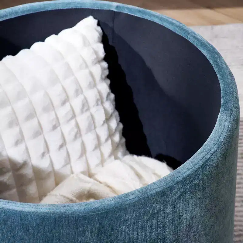 Banc Ottoman de Rangement Rond en Chenille 2 pièces, Table Basse avec Plateau, Petit Tabouret Repose-Pieds en Forme de Tambour pour Salon et Chambre