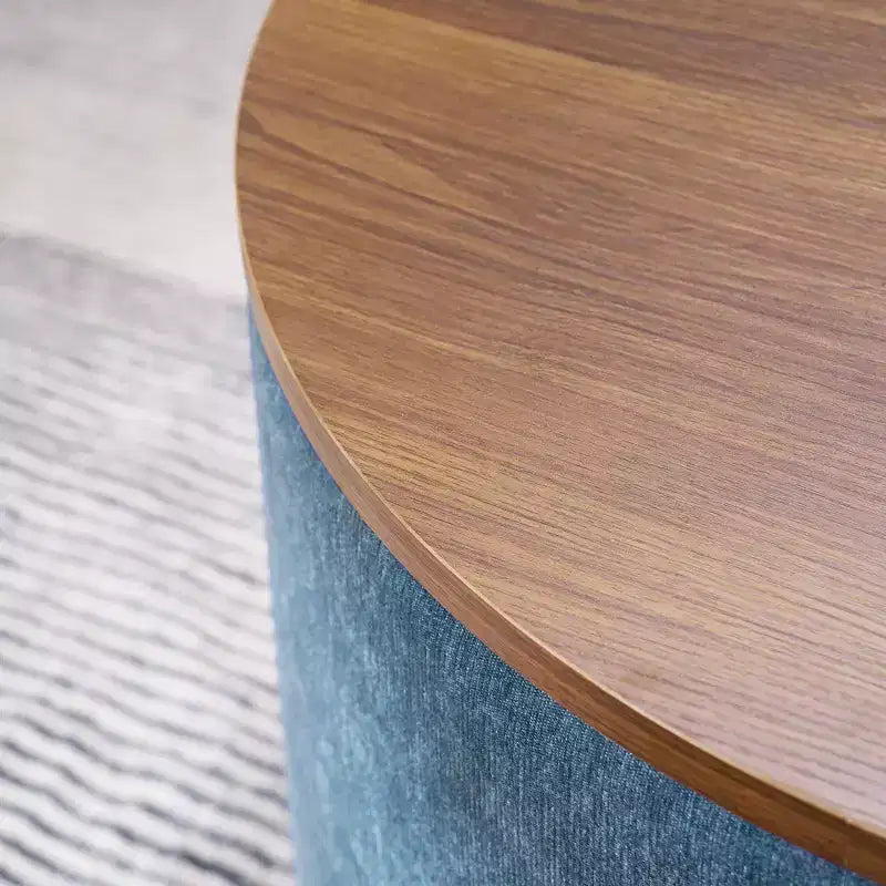 Banc Ottoman de Rangement Rond en Chenille 2 pièces, Table Basse avec Plateau, Petit Tabouret Repose-Pieds en Forme de Tambour pour Salon et Chambre