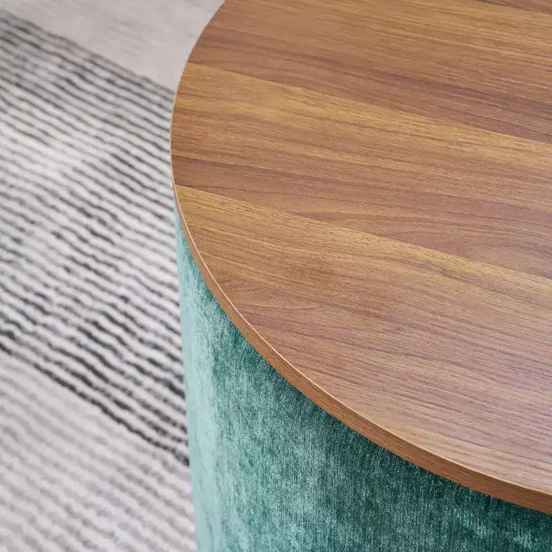 Banc Ottoman de Rangement Rond en Chenille 2 pièces, Table Basse avec Plateau, Petit Tabouret Repose-Pieds en Forme de Tambour pour Salon et Chambre