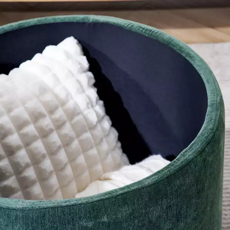 Banc Ottoman de Rangement Rond en Chenille 2 pièces, Table Basse avec Plateau, Petit Tabouret Repose-Pieds en Forme de Tambour pour Salon et Chambre