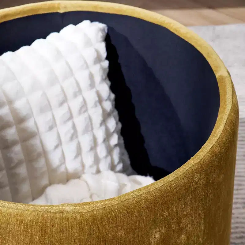 Banc Ottoman de Rangement Rond en Chenille 2 pièces, Table Basse avec Plateau, Petit Tabouret Repose-Pieds en Forme de Tambour pour Salon et Chambre