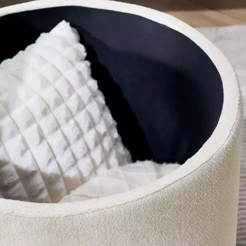 Banc Ottoman de Rangement Rond en Chenille 2 pièces, Table Basse avec Plateau, Petit Tabouret Repose-Pieds en Forme de Tambour pour Salon et Chambre