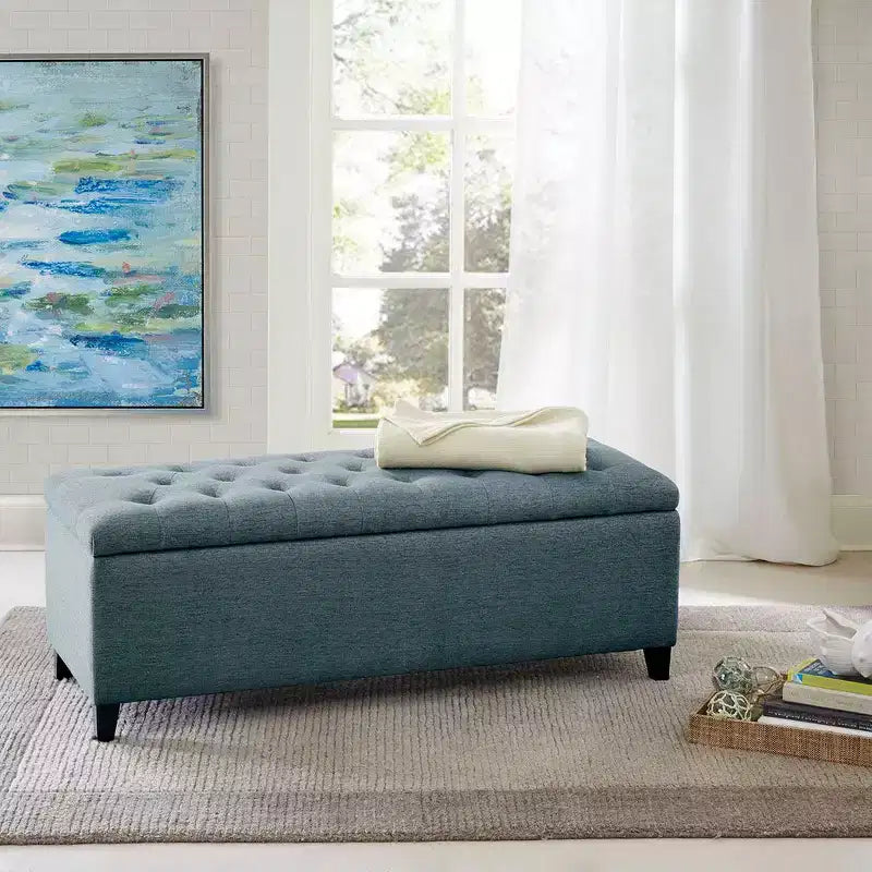 Banc de rangement multifonctionnel avec pouf rembourré à boutons capitonnés, tabouret repose-pieds, banc de lit, fermeture douce pour canapé, chambre, entrée
