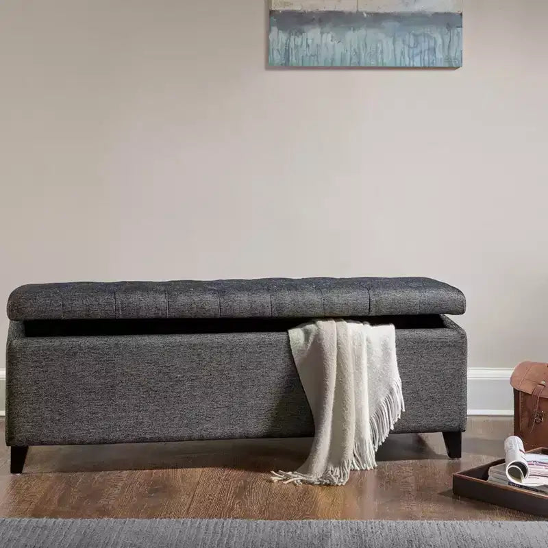 Banc de rangement multifonctionnel avec pouf rembourré à boutons capitonnés, tabouret repose-pieds, banc de lit, fermeture douce pour canapé, chambre, entrée