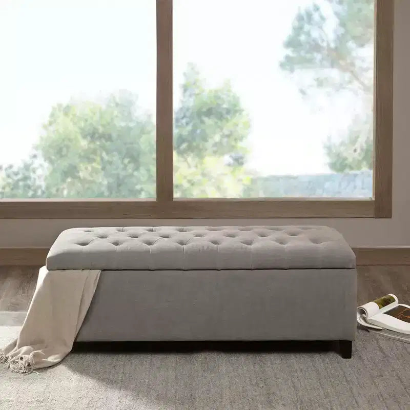 Banc de rangement multifonctionnel avec pouf rembourré à boutons capitonnés, tabouret repose-pieds, banc de lit, fermeture douce pour canapé, chambre, entrée