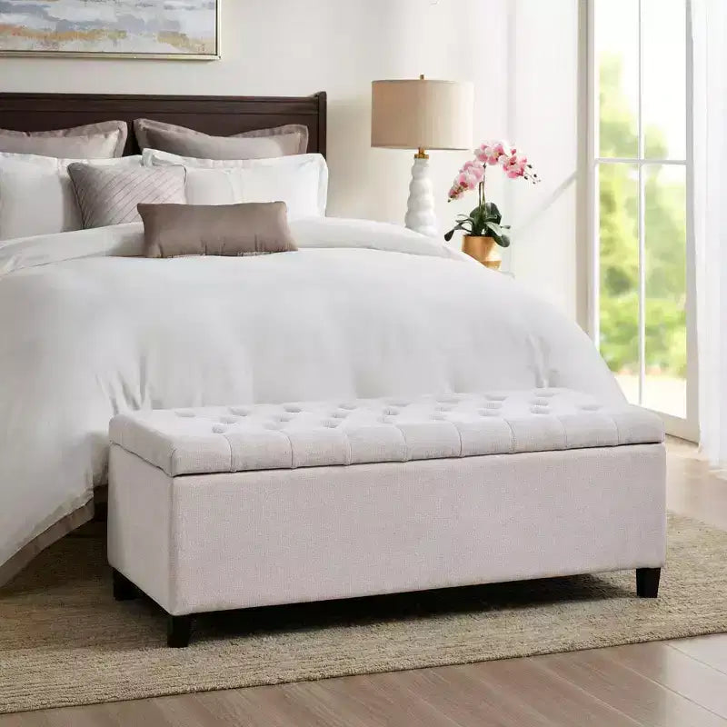 Banc de rangement multifonctionnel avec pouf rembourré à boutons capitonnés, tabouret repose-pieds, banc de lit, fermeture douce pour canapé, chambre, entrée