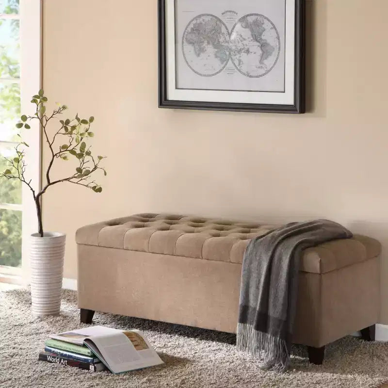 Banc de rangement multifonctionnel avec pouf rembourré à boutons capitonnés, tabouret repose-pieds, banc de lit, fermeture douce pour canapé, chambre, entrée