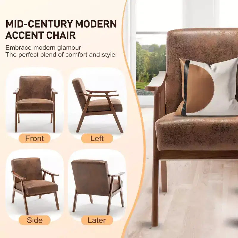 Fauteuil d'appoint de salon avec dossier extra épais, fauteuil à oreilles avec pieds en bois massif pour salle de lecture, chambre à coucher