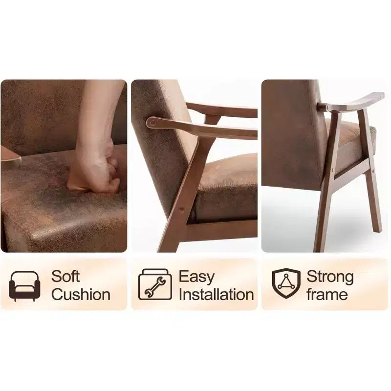 Fauteuil d'appoint de salon avec dossier extra épais, fauteuil à oreilles avec pieds en bois massif pour salle de lecture, chambre à coucher