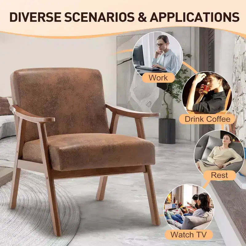 Fauteuil d'appoint de salon avec dossier extra épais, fauteuil à oreilles avec pieds en bois massif pour salle de lecture, chambre à coucher