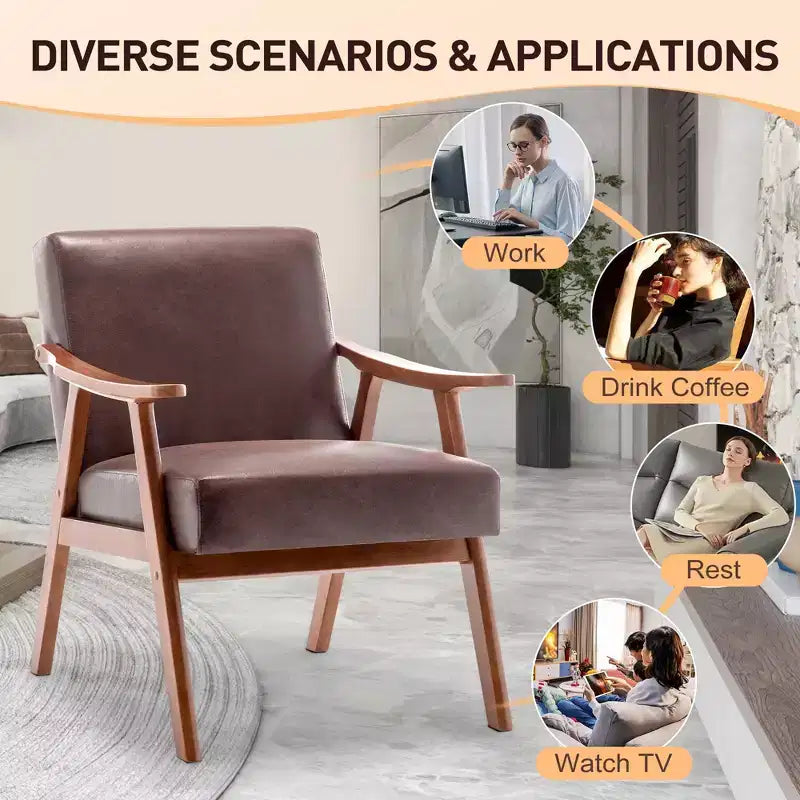 Fauteuil d'appoint de salon avec dossier extra épais, fauteuil à oreilles avec pieds en bois massif pour salle de lecture, chambre à coucher