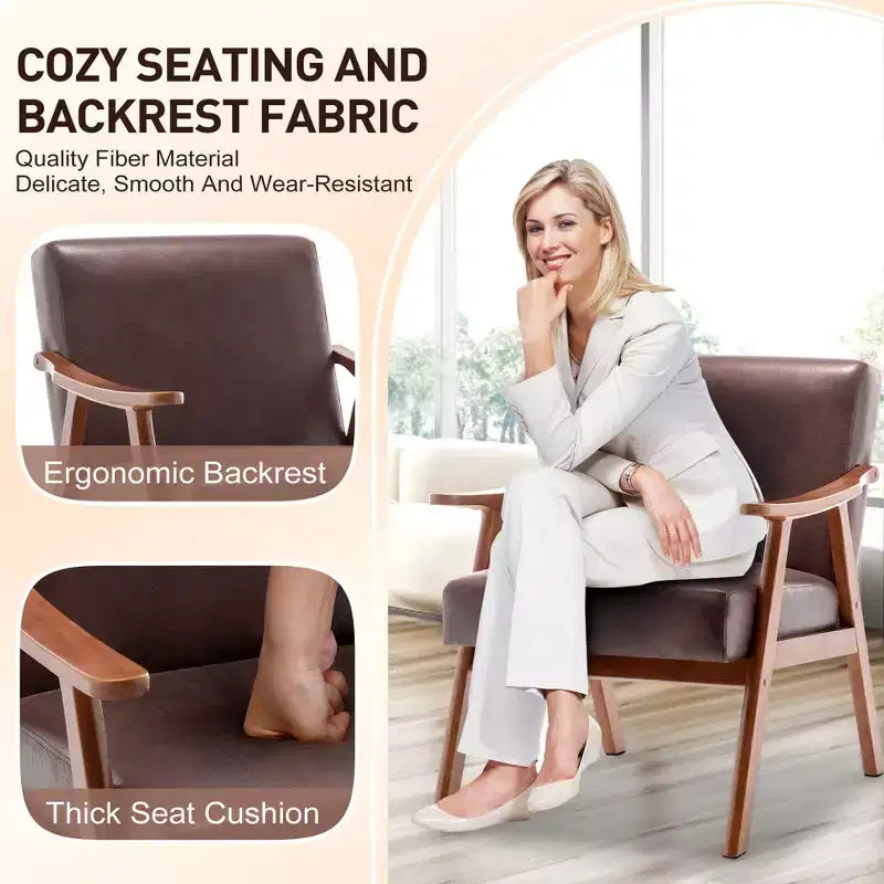 Fauteuil d'appoint de salon avec dossier extra épais, fauteuil à oreilles avec pieds en bois massif pour salle de lecture, chambre à coucher