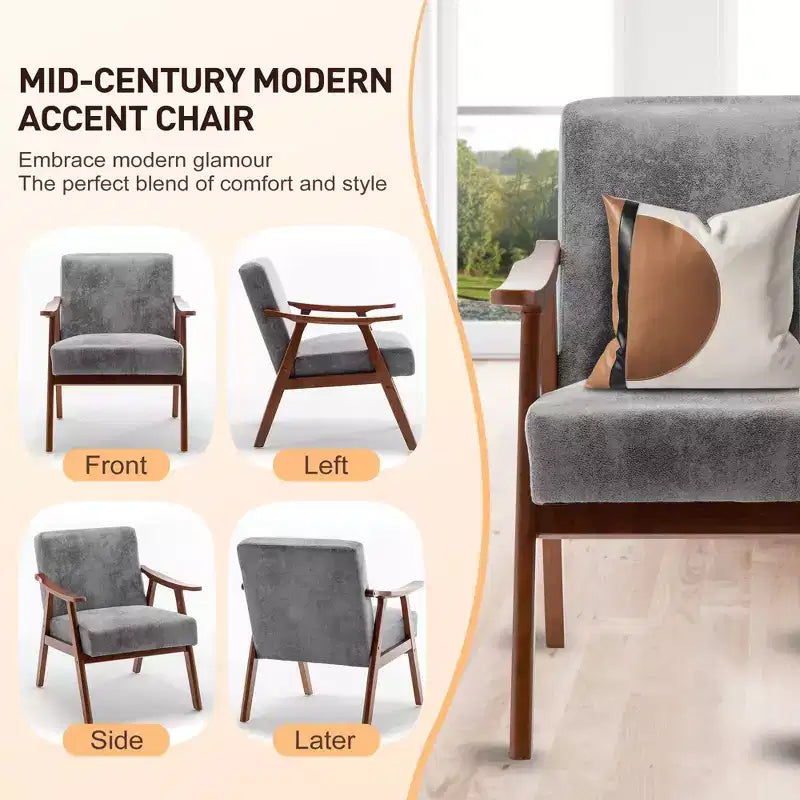 Fauteuil d'appoint de salon avec dossier extra épais, fauteuil à oreilles avec pieds en bois massif pour salle de lecture, chambre à coucher