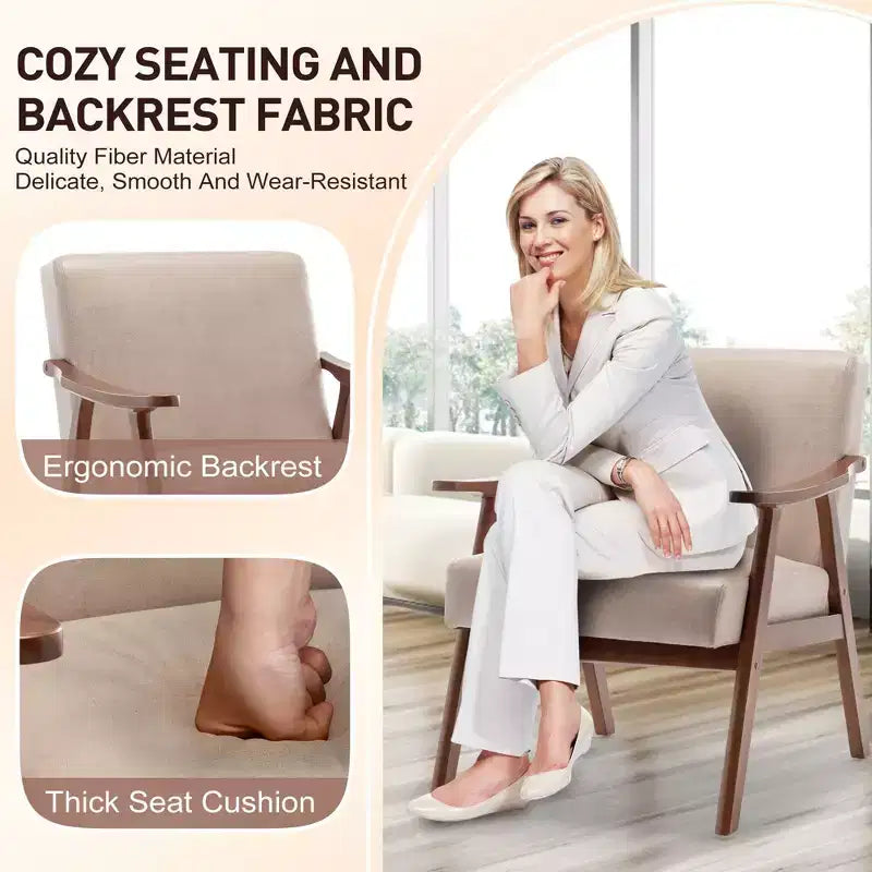Fauteuil d'appoint de salon avec dossier extra épais, fauteuil à oreilles avec pieds en bois massif pour salle de lecture, chambre à coucher