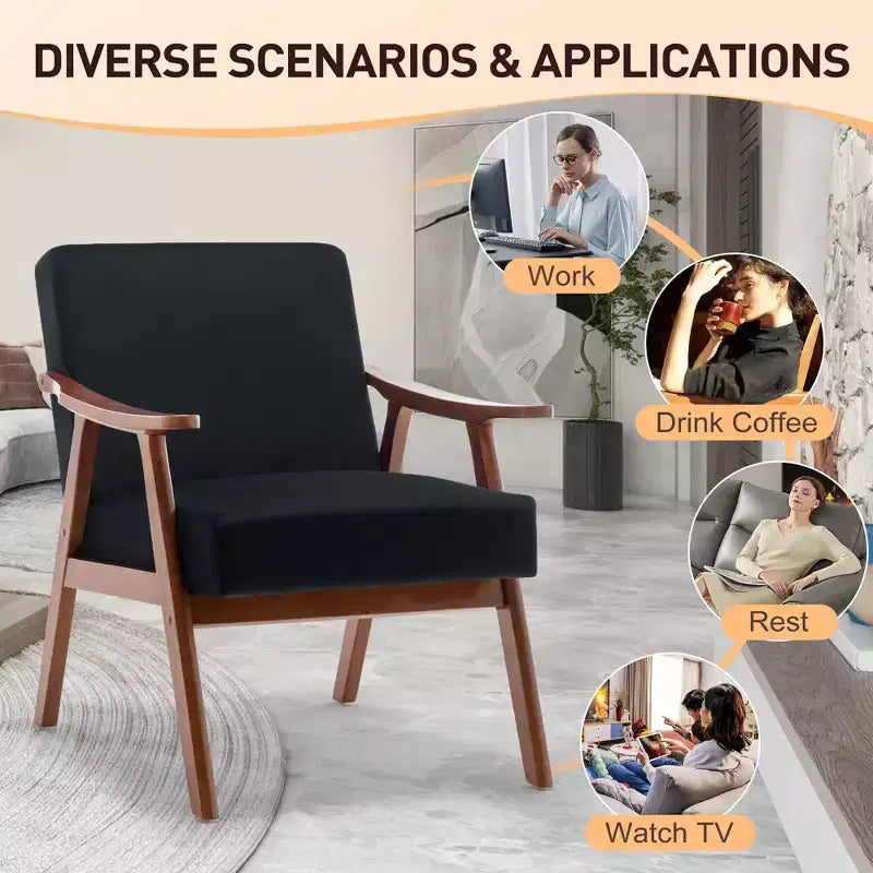 Fauteuil d'appoint de salon avec dossier extra épais, fauteuil à oreilles avec pieds en bois massif pour salle de lecture, chambre à coucher