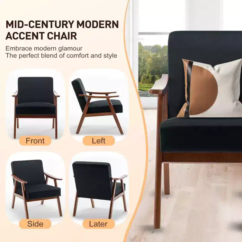 Fauteuil d'appoint de salon avec dossier extra épais, fauteuil à oreilles avec pieds en bois massif pour salle de lecture, chambre à coucher