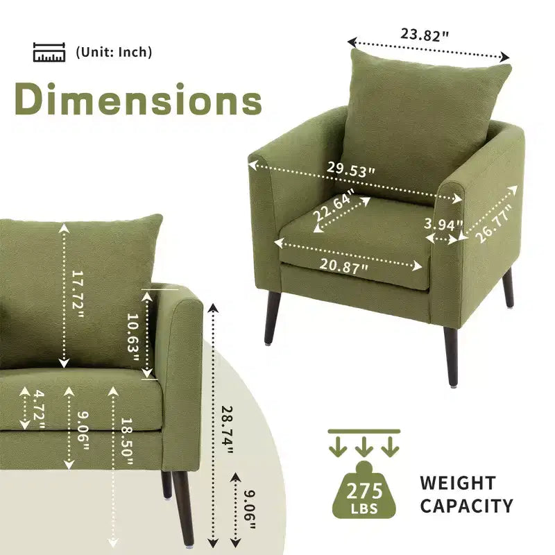 Fauteuil d'appoint en tissu fin, chaise de lecture pour salon avec revêtement doux et oreiller, fauteuil avec pieds en bois massif pour le salon ou la chambre à coucher