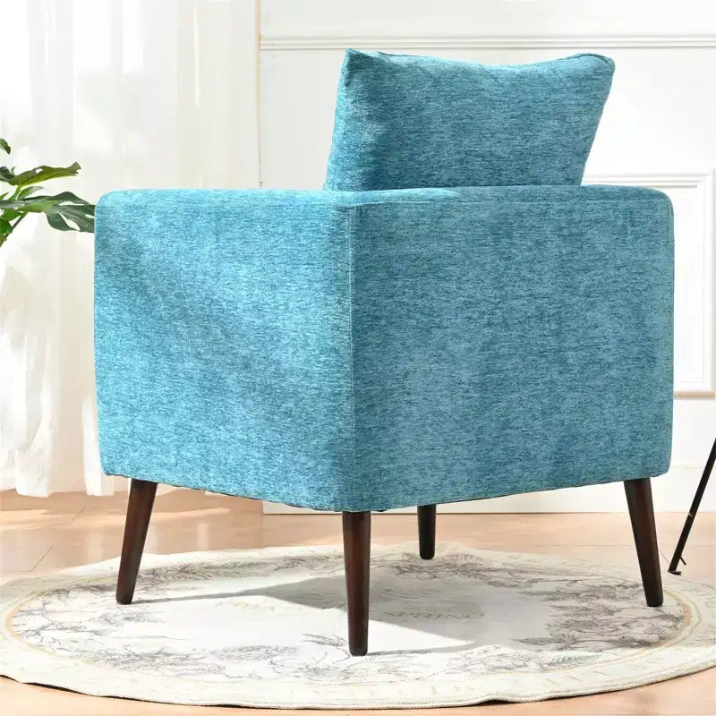 Fauteuil d'appoint en tissu fin, chaise de lecture pour salon avec revêtement doux et oreiller, fauteuil avec pieds en bois massif pour le salon ou la chambre à coucher