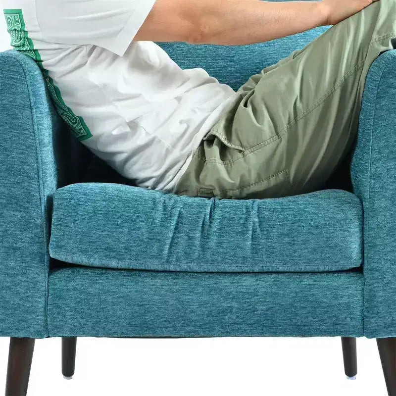 Fauteuil d'appoint en tissu fin, chaise de lecture pour salon avec revêtement doux et oreiller, fauteuil avec pieds en bois massif pour le salon ou la chambre à coucher
