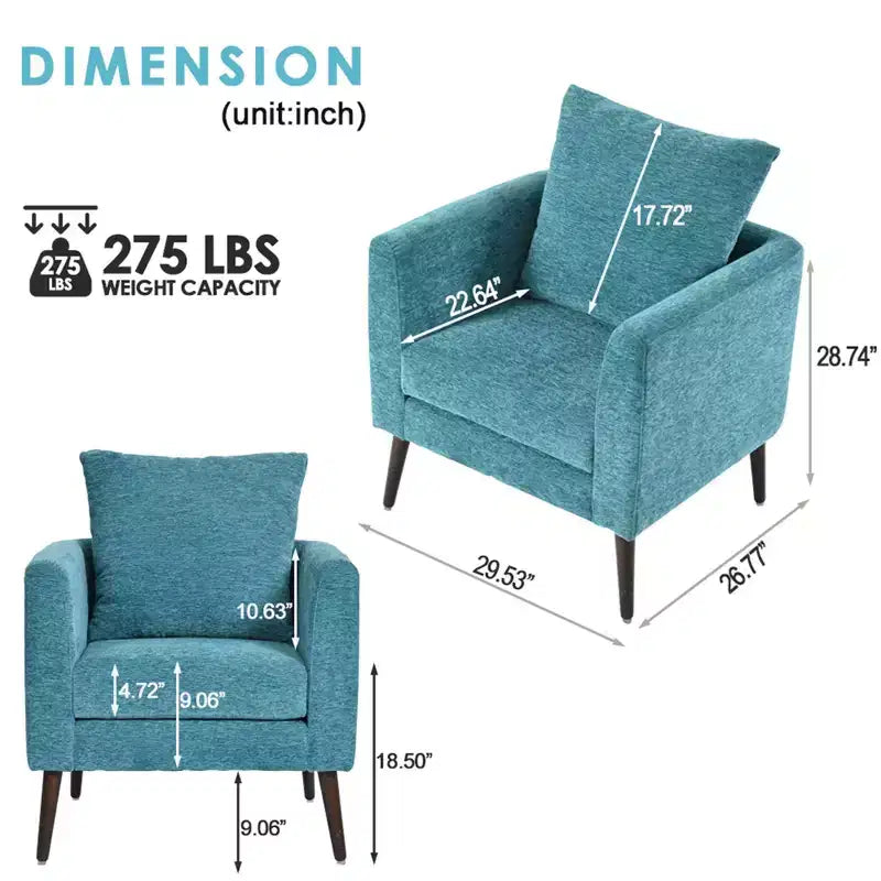 Fauteuil d'appoint en tissu fin, chaise de lecture pour salon avec revêtement doux et oreiller, fauteuil avec pieds en bois massif pour le salon ou la chambre à coucher