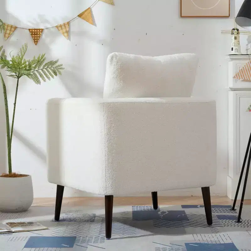Fauteuil d'appoint en tissu fin, chaise de lecture pour salon avec revêtement doux et oreiller, fauteuil avec pieds en bois massif pour le salon ou la chambre à coucher