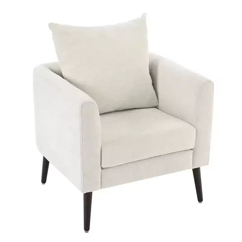Fauteuil d'appoint en tissu fin, chaise de lecture pour salon avec revêtement doux et oreiller, fauteuil avec pieds en bois massif pour le salon ou la chambre à coucher