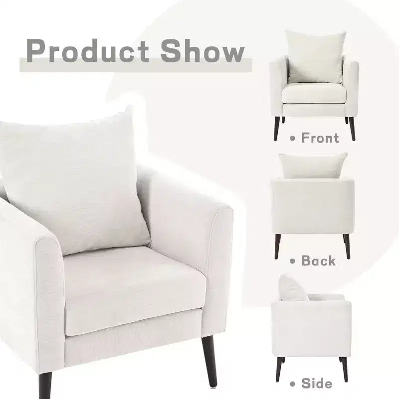 Fauteuil d'appoint en tissu fin, chaise de lecture pour salon avec revêtement doux et oreiller, fauteuil avec pieds en bois massif pour le salon ou la chambre à coucher
