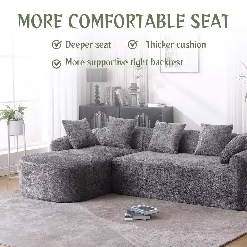 Canapé d'angle en tissu bouclé confortable avec méridienne, grand canapé-lit sectionnel rembourré minimaliste 3 places avec assise profonde, côté gauche