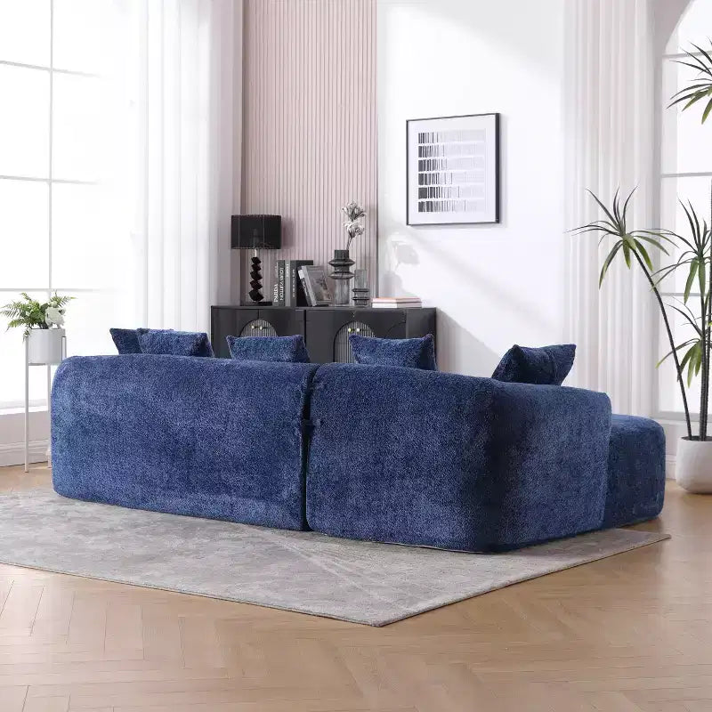 Canapé d'angle en tissu bouclé confortable avec méridienne, grand canapé-lit sectionnel rembourré minimaliste 3 places avec assise profonde, côté gauche