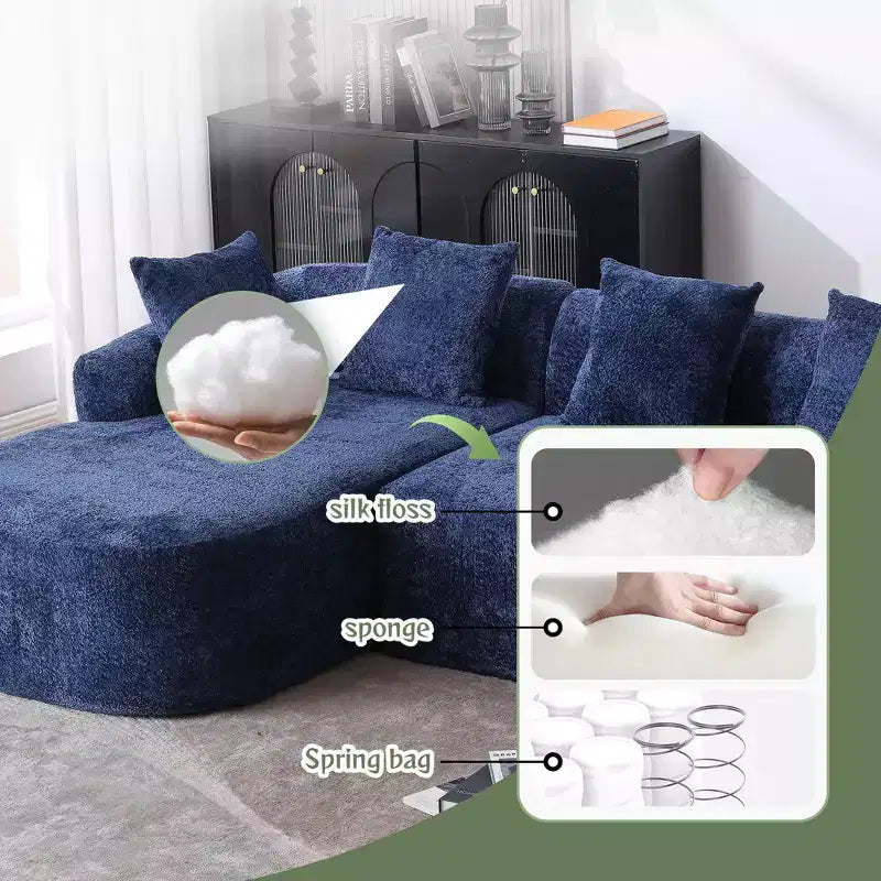 Canapé d'angle en tissu bouclé confortable avec méridienne, grand canapé-lit sectionnel rembourré minimaliste 3 places avec assise profonde, côté gauche