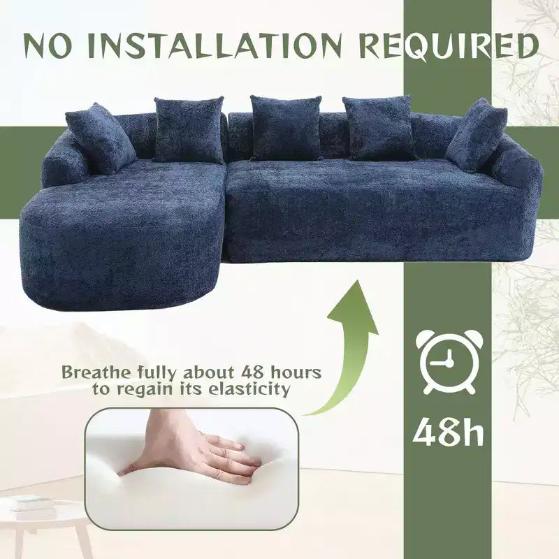 Canapé d'angle en tissu bouclé confortable avec méridienne, grand canapé-lit sectionnel rembourré minimaliste 3 places avec assise profonde, côté gauche