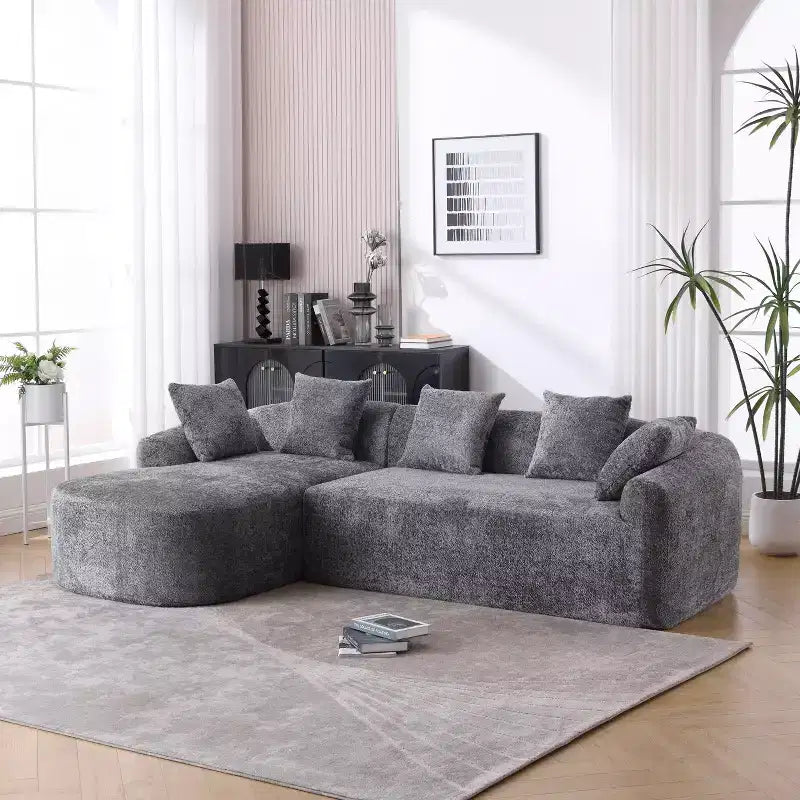 Canapé d'angle en tissu bouclé confortable avec méridienne, grand canapé-lit sectionnel rembourré minimaliste 3 places avec assise profonde, côté gauche