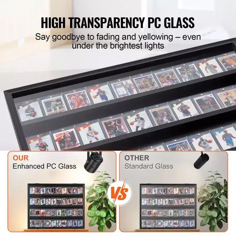 Vitrine à cartes de sport à 36 niveaux, 77,5x61,7x5,3 cm, cadre d'affichage pour cartes de baseball avec verre PC à vue dégagée anti-UV à 98 %, noir