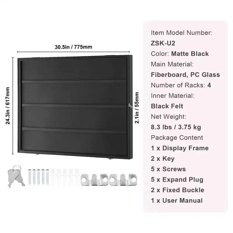 Vitrine à cartes de sport à 36 niveaux, 77,5x61,7x5,3 cm, cadre d'affichage pour cartes de baseball avec verre PC à vue dégagée anti-UV à 98 %, noir