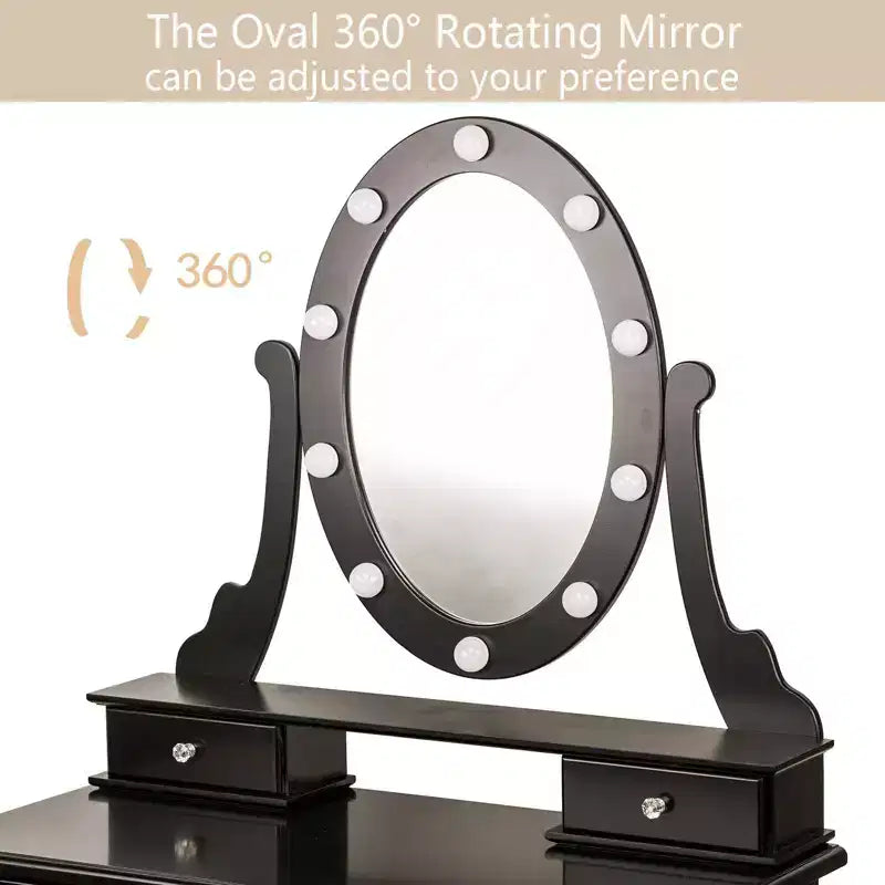Coiffeuse Moderne, Coiffeuse Fille avec Miroir Lumineux et Tabouret Rembourré, Table de Maquillage avec 5 Tiroirs