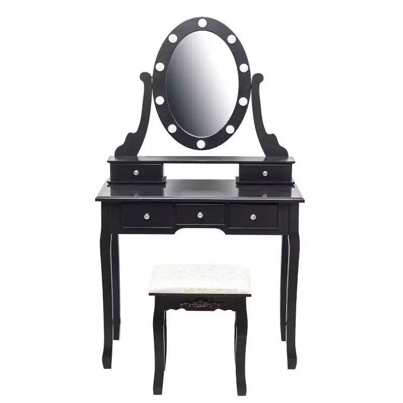 Coiffeuse Moderne, Coiffeuse Fille avec Miroir Lumineux et Tabouret Rembourré, Table de Maquillage avec 5 Tiroirs