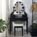 Modern Makeup Vanity, Girls Vanity Set with Lighted Mirror and Cushioned Stool, Make Up Table with 5 Drawers