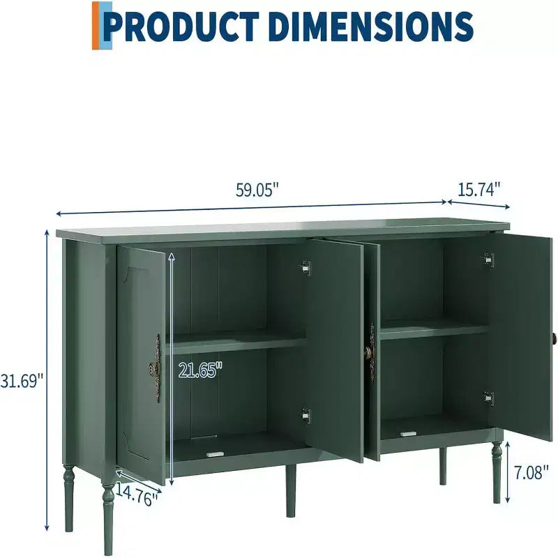 Buffet moderne de 59 po avec rangement, 4 portes et étagères réglables, meuble de bar à café
